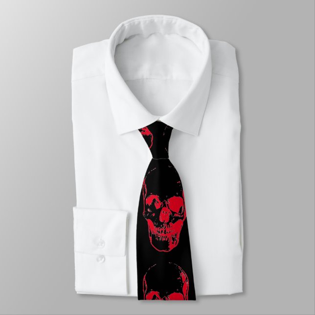 Skull Pop Art Black & Red Krawatte (Gebunden)