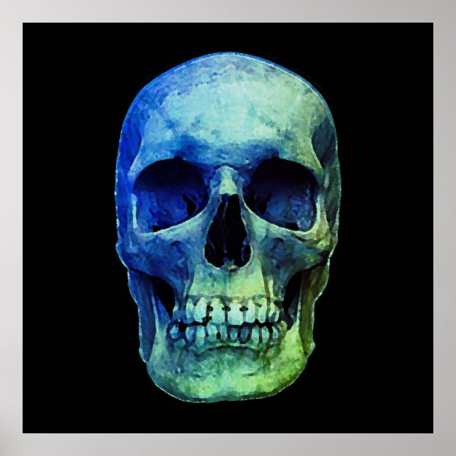 Skull Pop Art Blue Black Poster (Vorne)