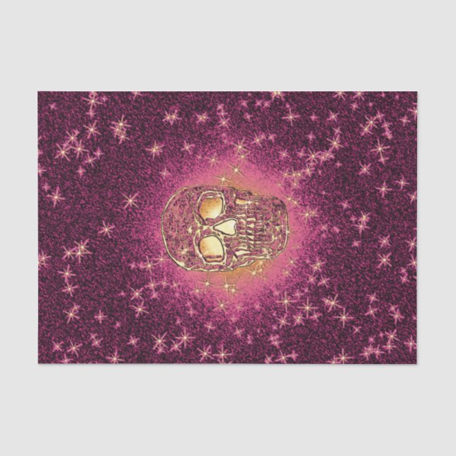 Skull Pop Art Gold Lila Glitzer Farbenfroh Seidenpapier (Vorderseite)