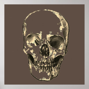 Skull Pop Art Sepia Retro Poster
