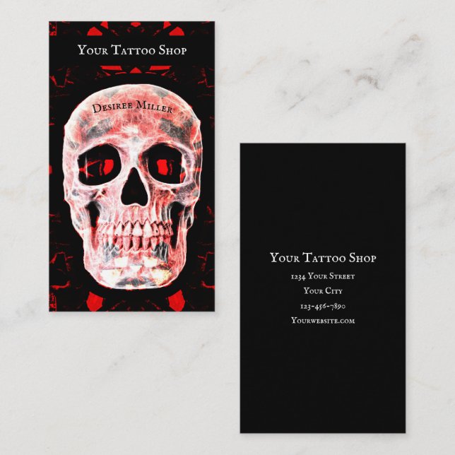 Skull Pop Kunst, Dichtung und Musik Modern Tätowie Visitenkarte (Vorne/Hinten)