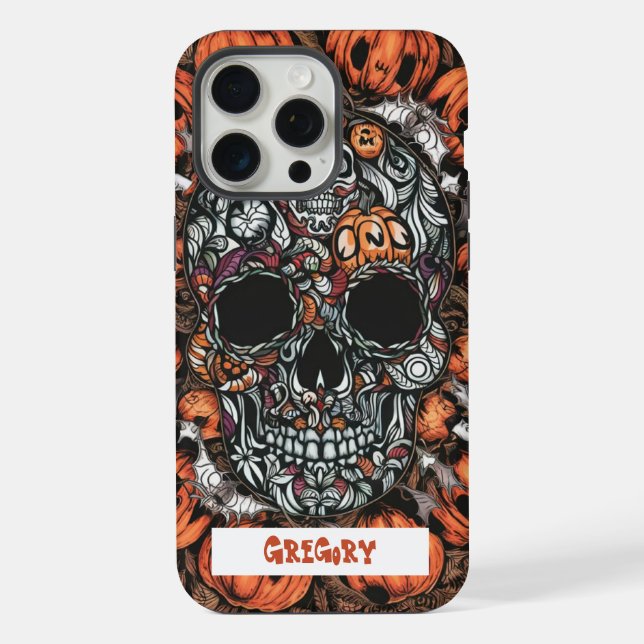 Skull & Pumpkin iPhone Case 15 Pro Max Hülle (Rückseite)