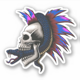 Skull Punk Mohawk Mamba Snake Wrapped Slink Aufkleber