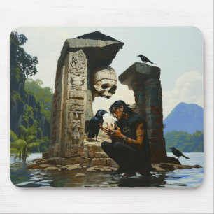 Skull Raven Sepulcher Witchy Dark Occult Kunst Mousepad