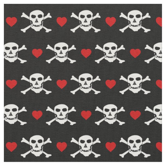 Skull & Red Heart Fabric - Piraten/Bootsmode Stoff (Nahaufnahme)