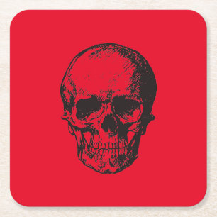 Skull Red Pop Art Rechteckiger Pappuntersetzer