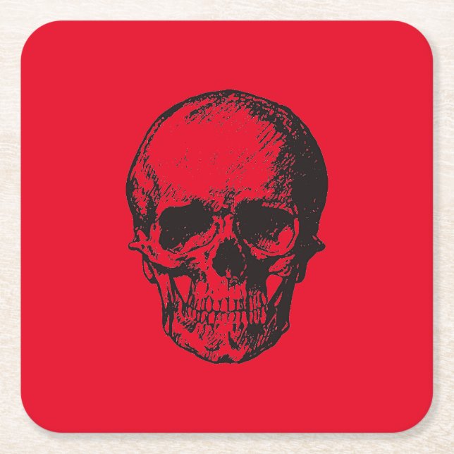 Skull Red Pop Art Rechteckiger Pappuntersetzer (Vorderseite)