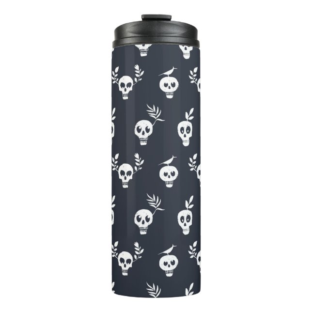 Skull regelmäßiges Polka-Punktmuster mit Pflanze u Thermosbecher (Vorderseite)