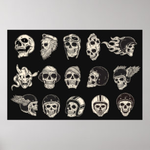 Skull Rider Helmet Head Poster