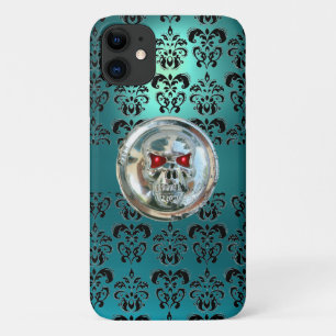 SKULL RIDERS AQUAMARIN TURQUOISE BLUE DAMASK Rot iPhone 11 Hülle
