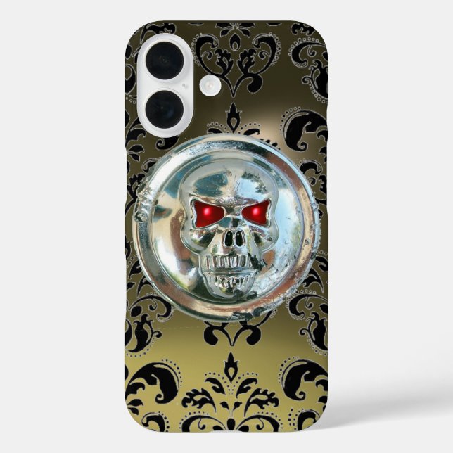 SKULL RIDERS BLACK GRAY DAMASK GEM Agate iPhone 16 Hülle (Rückseite)