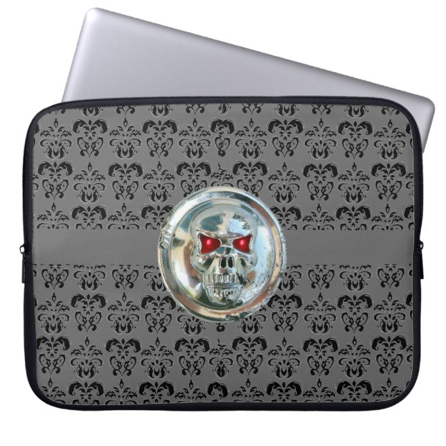 SKULL RIDERS DAMASK grau schwarz Laptopschutzhülle (Vorderseite)
