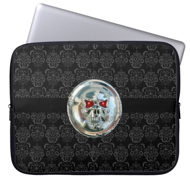 SKULL RIDERS DAMASK grau schwarz Laptopschutzhülle (Vorderseite)