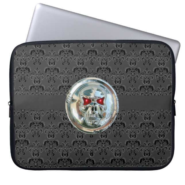 SKULL RIDERS DAMASK grau schwarz Laptopschutzhülle (Vorderseite)