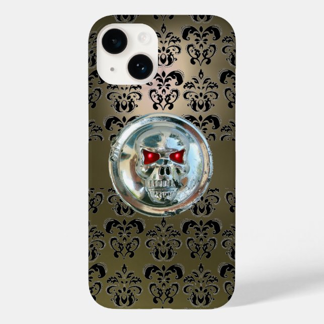 SKULL RIDERS GRAY BLACK DAMASK Case-Mate iPhone 14 HÜLLE (Rückseite)