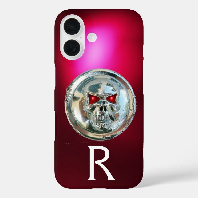 SKULL RIDERS MONOGRAM Red Burgund iPhone 16 Hülle (Rückseite)