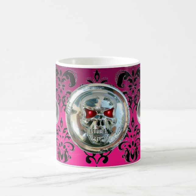 SKULL RIDERS PINK FUCHSIA BLACK DAMASK KAFFEETASSE (Mittel)