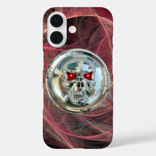 SKULL RIDERS Pink Metal Gray Fraktal Wirbel iPhone 16 Hülle