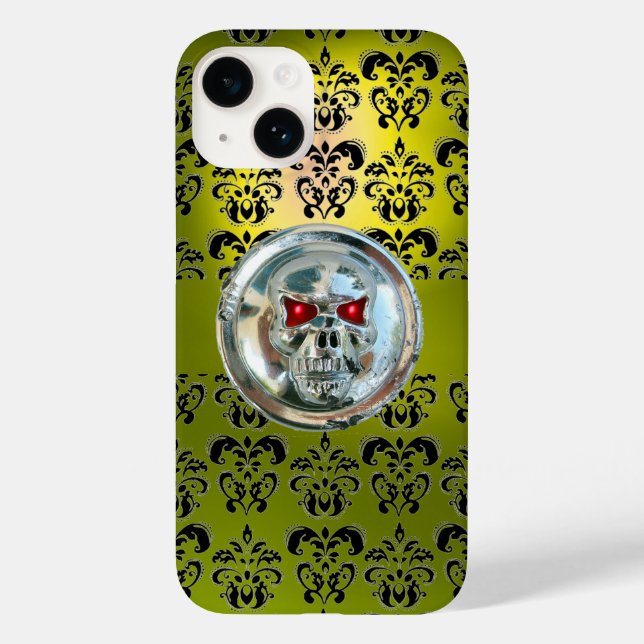 SKULL RIDERS YELLOW BLACK DAMASK Case-Mate iPhone 14 HÜLLE (Rückseite)