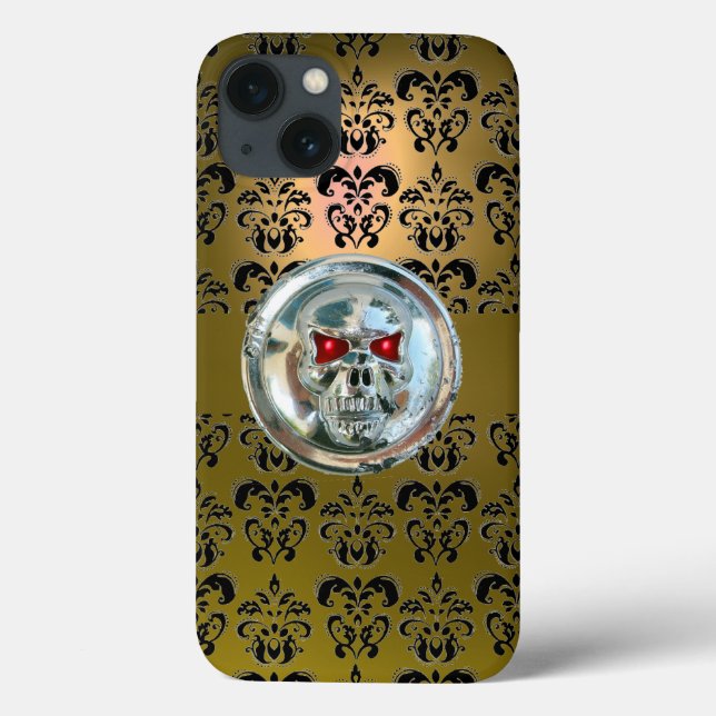 SKULL RIDERS YELLOW BLACK DAMASK Case-Mate iPhone Hülle (Rückseite)