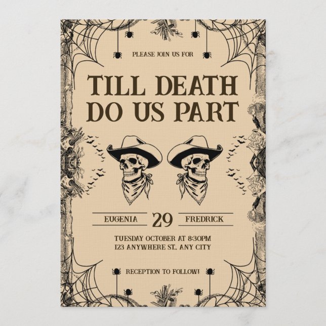 Skull Romance Till Death Do Us Part Wedding Einladung (Vorderseite)