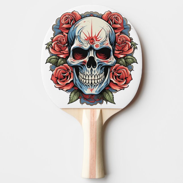 🌹 "Skull & Rose: Bold Elegance Ping Pong Paddle" Tischtennis Schläger (Vorderseite)