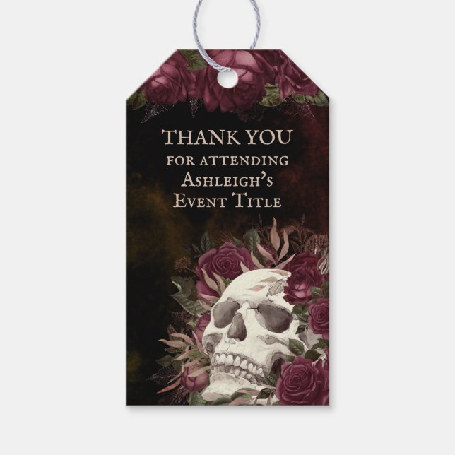 Skull Rose Burgundy Black Dark Grunge Geschenkanhänger (Vorderseite)