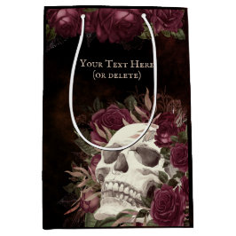 Skull Rose Burgundy Black Grunge Personalisiert Mittlere Geschenktüte