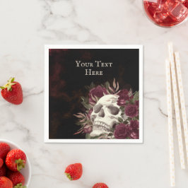 Skull Rose Burgundy Black Grunge Personalisiert Serviette