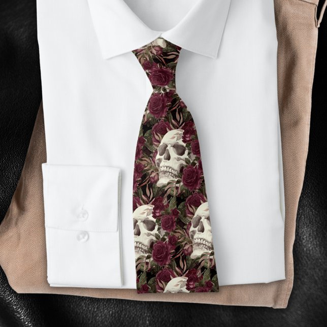Skull-Rose Burgundy Black Pattern Krawatte (Von Creator hochgeladen)