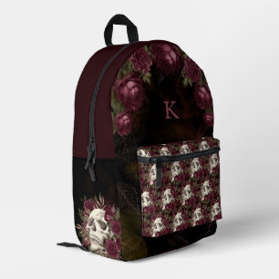 Skull-Rose Burgundy Black Pattern Personalisiert Bedruckter Rucksack