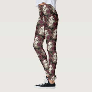 Skull-Rose Burgundy Black Pattern Personalisiert S Leggings