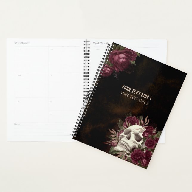 Skull Rose Burgundy Dark Grunge Personalisiert Planer (Anzeige)