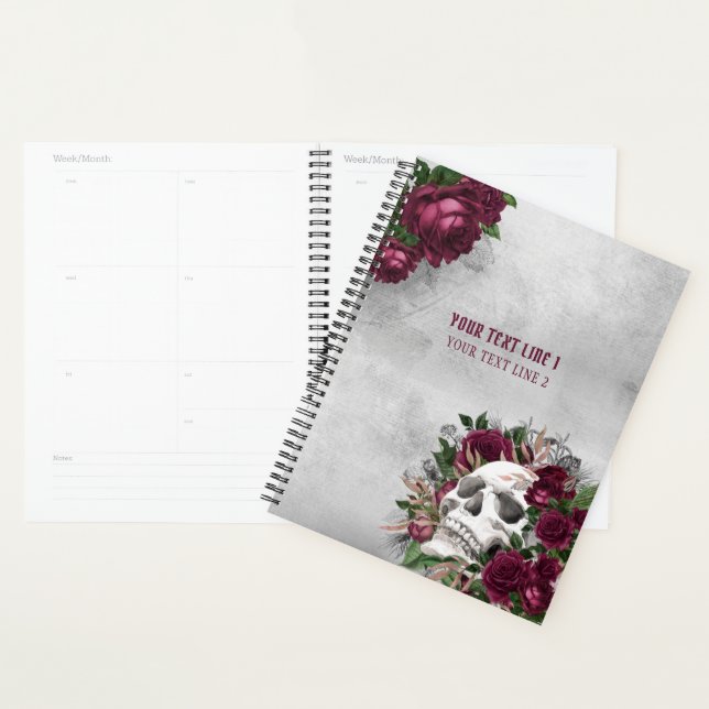 Skull Rose Burgundy Gray Grunge Personalisiert Planer (Anzeige)