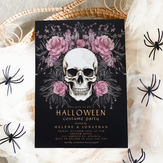 Skull Rose Gothic Adult Halloween Kostüm Party Einladung (Skull Roses Gothic Adult Halloween Costume Party Invitation)