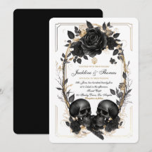Skull-Rose Schwarz-weiße goldgotische Hochzeit