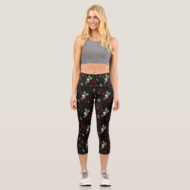 Skull Rose Zia Sun Greenerity Black New Mexico Capri Leggings (Vorderseite)
