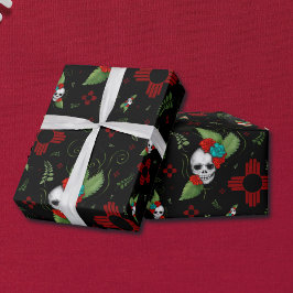 Skull Rose Zia Sun Greenerity Black New Mexico Geschenkpapier