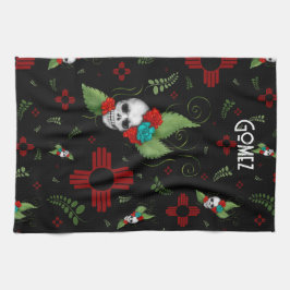 Skull Rose Zia Sun Greenerity Black New Mexico Geschirrtuch