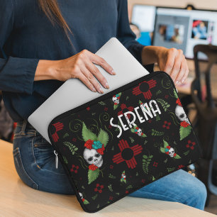Skull Rose Zia Sun Greenerity Black New Mexico Laptopschutzhülle