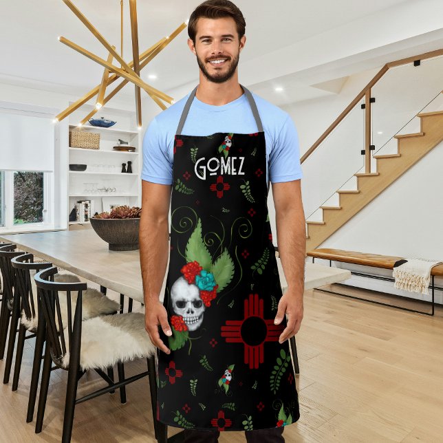 Skull Rose Zia Sun Greenerity Black New Mexico Schürze (Von Creator hochgeladen)