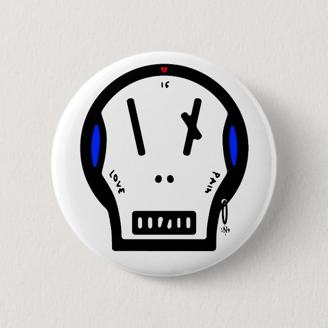 Skull sagt: "Liebe ist Schmerz" Button (Vorderseite)