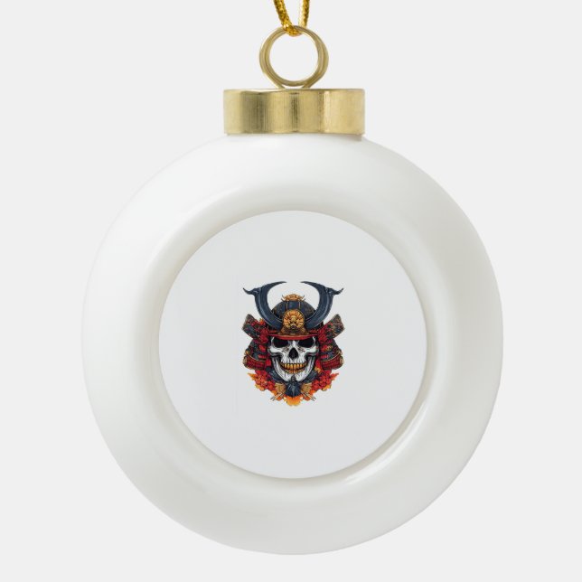 Skull Samurai Mask Keramik Kugel-Ornament (Vorderseite)