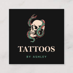 Skull Schlange Gothic Style Tattoo Artist Minimali Quadratische Visitenkarte