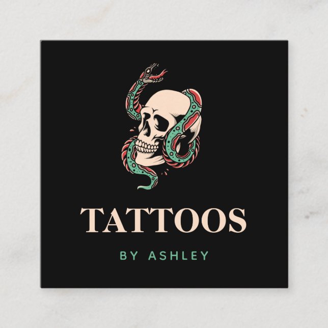 Skull Schlange Gothic Style Tattoo Artist Minimali Quadratische Visitenkarte (Vorderseite)