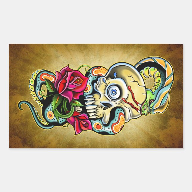 Skull Schlange Rose Design Rechteckiger Aufkleber (Vorderseite)