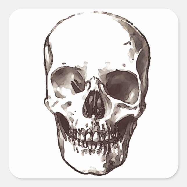 Skull Sepia White Quadratischer Aufkleber (Vorderseite)
