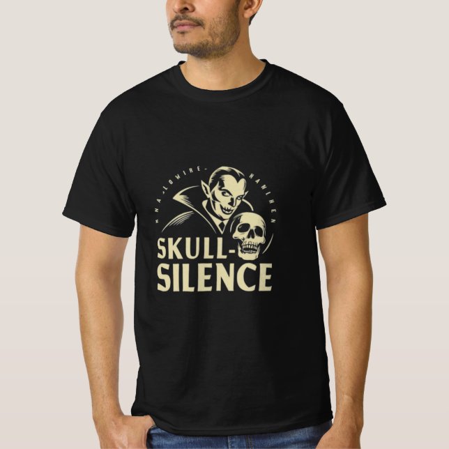 Skull-Silence: Retro Minimalistisches VampirHallow T-Shirt (Vorderseite)