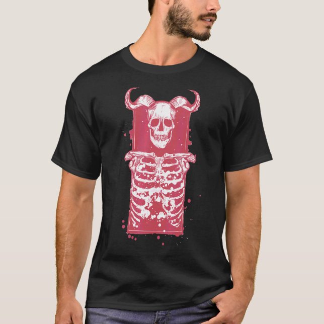 Skull Skeleton Gotische Kunst T-Shirt (Vorderseite)