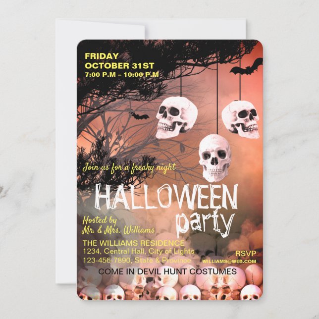 Skull Skeleton Halloween-Party Freaky Red Night Einladung (Vorderseite)